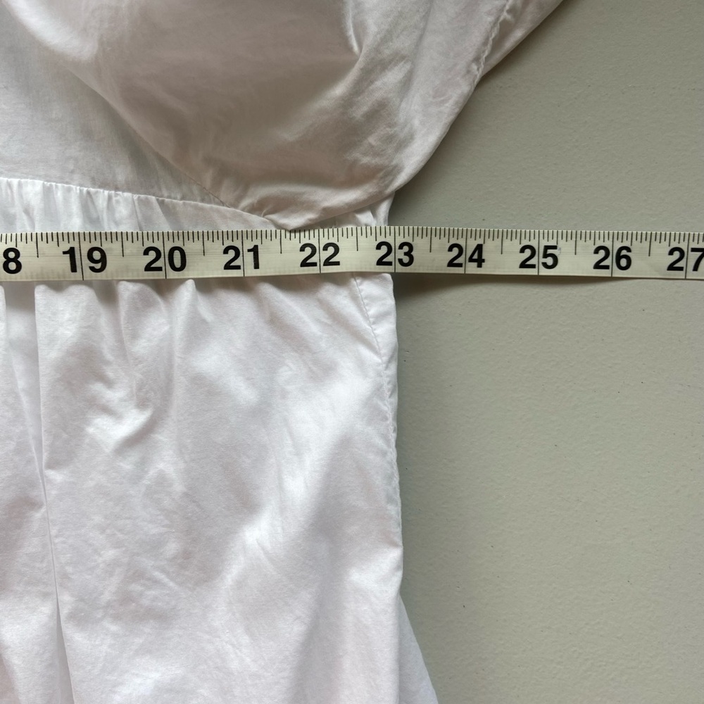 Everlane Shirred Mini Dress Women Large White Poplin Resort Minimalist Classic - Picture 9 of 10